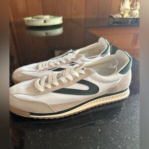 Tretorn White and Green Retro Sneakers with Suede and Mesh